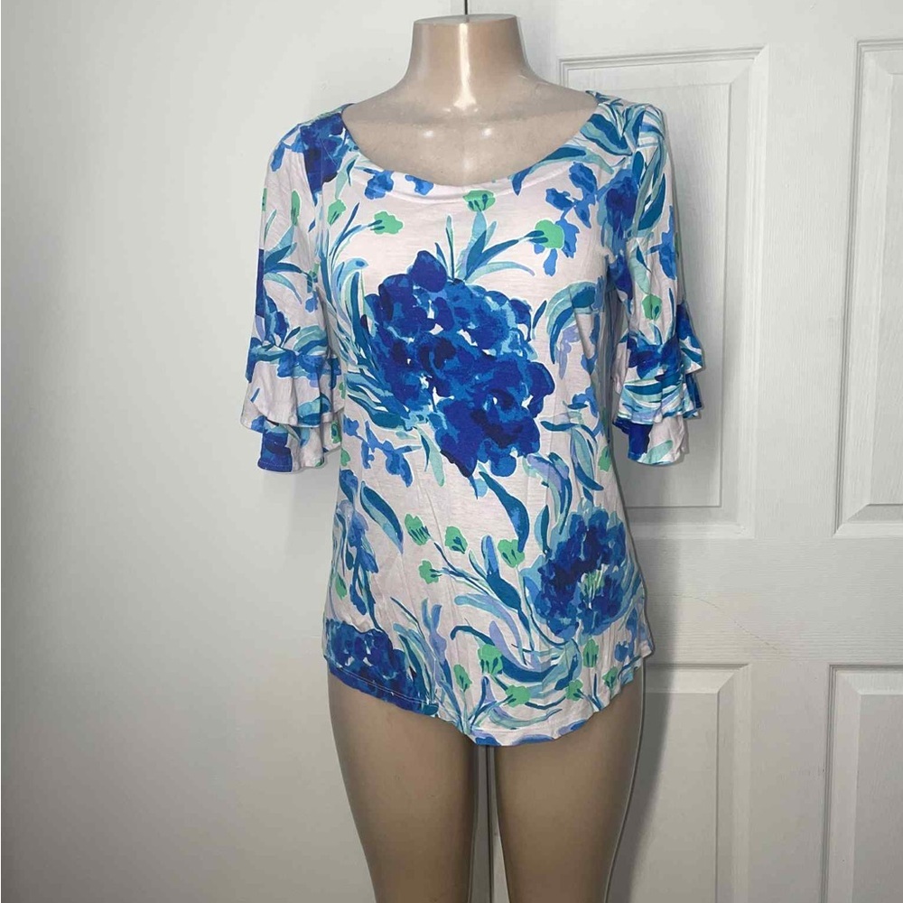 Lilly Pulitzer White and Blue Floral Blouse